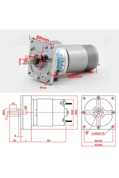 ROBİZ Xd-60ga775 Dc Motor 12v 5rpm 35w 87kg.cm Yüksek Tork Kuvvet Metal Dişli Redüktörlü Robot Cnc Makine - Resim 7