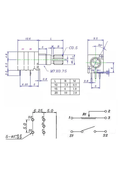 ROBİZ 5 Pin 50kohm Potansiyometre B50k Anahtarlı Tırtıklı 15mm Döner Ayarlanabilir Direnç - Resim 8