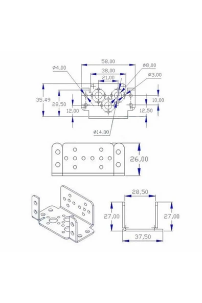 ROBİZ Servo Motor Metal Montaj Parçası Braket Mg995 Mg996r S3003 Td-8120mg - 8