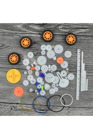 ROBİZ 78 Parça Plastik Dişli Seti Tekerlek Çark Mil Lastik Kremayer Rc Oyuncak Robot Araba Motor Aksesuar - Resim 5
