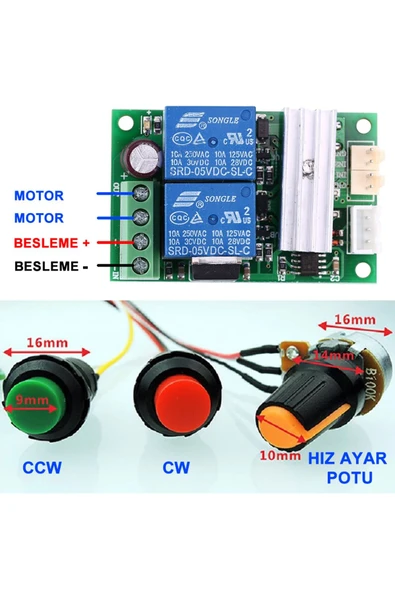 ROBİZ 30a 24v Dc Motor Pwm Hız Kontrol Sürücü Devresi %0~100 Ayarlanabilir Ileri Geri Veya Durdurma Yön - Resim 8