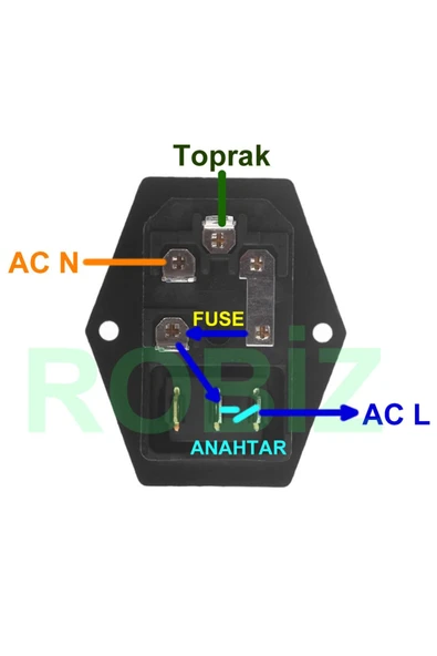 ROBİZ 220v Erkek Power Soketi Sigorta Yuvalı Ve Işıklı Açma Kapama Anahtarlı Kulaklıklı Montaj Tip - Resim 4