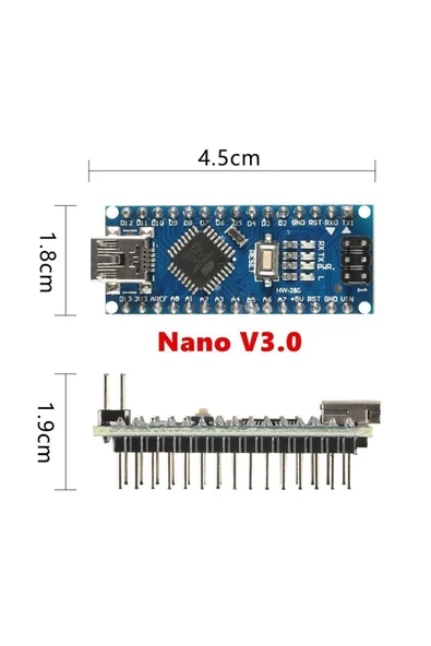 ROBİZ Arduino Nano 3.0 Atmega328 Ch340 Mini Usb Kod Yazılım Geliştirme Eğitim Kartı Programlama