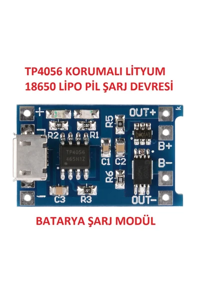 ROBİZ Korumalı Lityum Pil Şarj Devresi Modülü Tp4056 1a 18650 Battery Charger + Protection Microusb - Resim 6