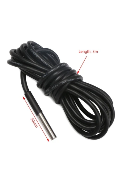 ROBİZ Ds18b20 3 Metre Kablolu Su Geçirmez Dijital Sıcaklık Sensörü - Resim 5