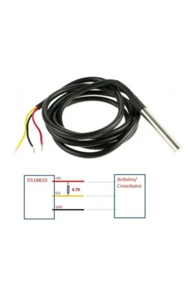 ROBİZ Kablolu Su Geçirmez Ds18b20 Ds1820 Sıcalık Isı Sensörü 1 Metre Arduino Yeni - Resim 2