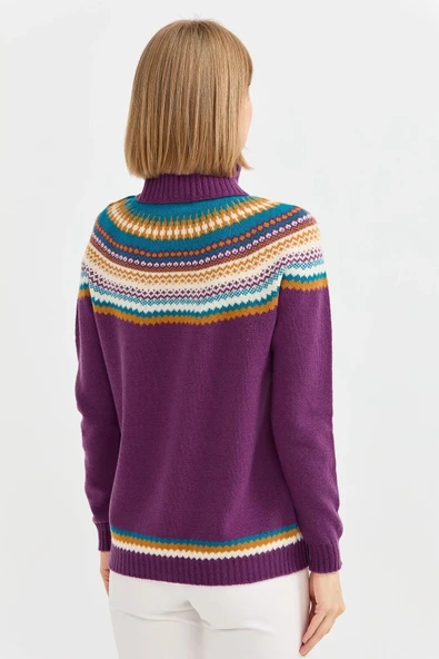 Desen Oversize Boğazlı Desenli Kadın Kazak - Kışlık - 3