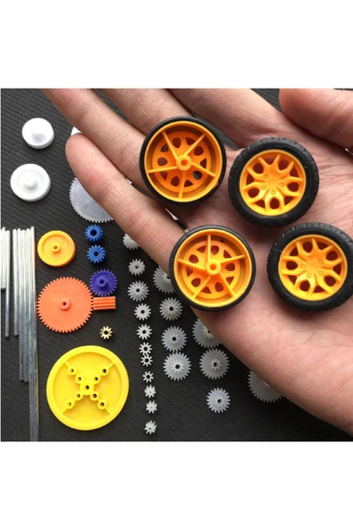 ROBİZ 78 Parça Plastik Dişli Seti Tekerlek Çark Mil Lastik Kremayer Rc Oyuncak Robot Araba Motor Aksesuar - Resim 6