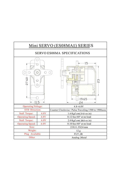 ROBİZ Emax Es08ma Iı 12gr Analog Servo Motor Mini Metal Dişli 1.8kgcm Tork Rc Uçak Drone Robot - 8