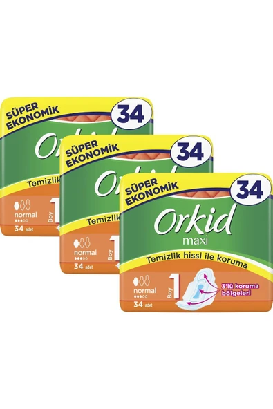 Orkid  Ped Maxi Dörtlü Normal 34'lü X 3 Adet