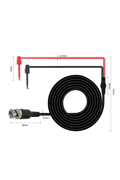 ROBİZ Bnc To Kanca Tip Test Ölçme Probu Osiloskop Ve Sinyal Jeneratörü Probu 1 Metre 2.5a 50ohm Kırmızı