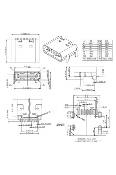 ROBİZ Type-c Usb Soket 16 Pin Smd Usb 3.1 Cep Tel Elektronik Cihaz Usb Port Konnektör Şarj Soketi Dişi - Resim 8