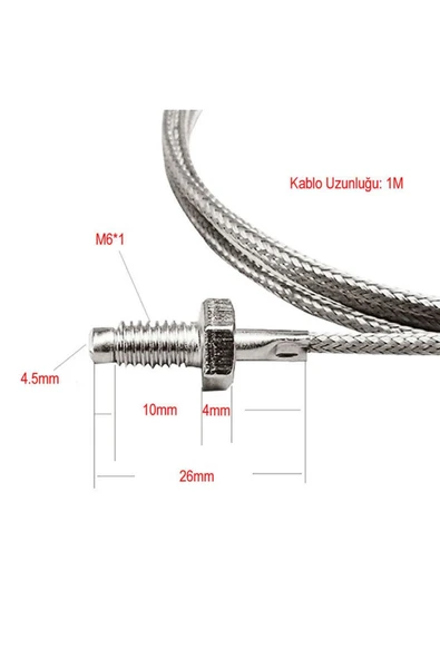 ROBİZ K Tip Thermocouple Sıcaklık Isı Sensörü 1 Metre 0c / 800c Paslanmaz Çelik M6 Dişli Prob K Tip - Resim 3
