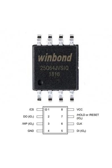 ROBİZ Winbond W25q64jvsıq 64m-bit Seri Flash 3.3v Spı Hafıza Entegresi 32768 Sayfa Uniform 4kb Sop8 - Resim 2