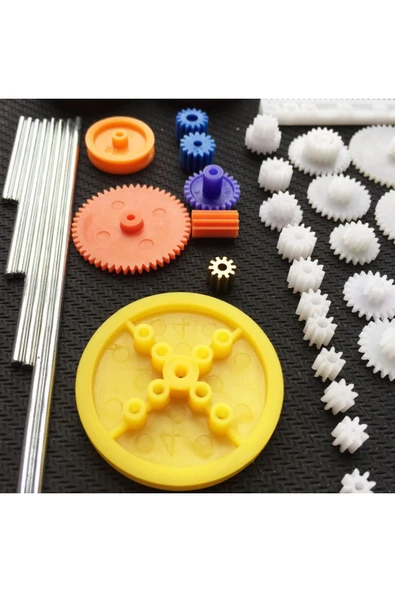 ROBİZ 78 Parça Plastik Dişli Seti Tekerlek Çark Mil Lastik Kremayer Rc Oyuncak Robot Araba Motor Aksesuar - Resim 8
