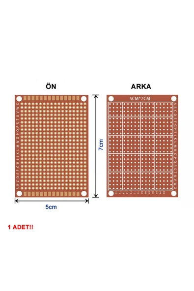 ROBİZ 5x7cm Pertinaks Pcb Proto 10x24 432 Adet Bakır Delik Prototip Deney Kartı 2.54mm Pertenaks