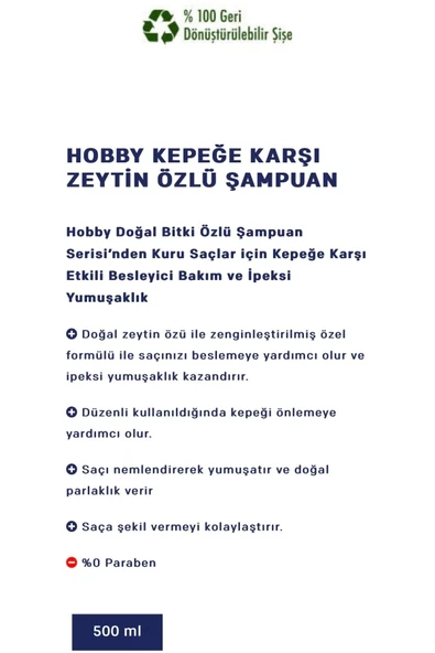 Hobby  Kepeğe Karşı Zeytin Özlü Şampuan 500 Mlx3 - 2