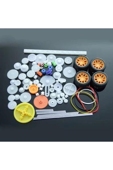 ROBİZ 78 Parça Plastik Dişli Seti Tekerlek Çark Mil Lastik Kremayer Rc Oyuncak Robot Araba Motor Aksesuar - Resim 2