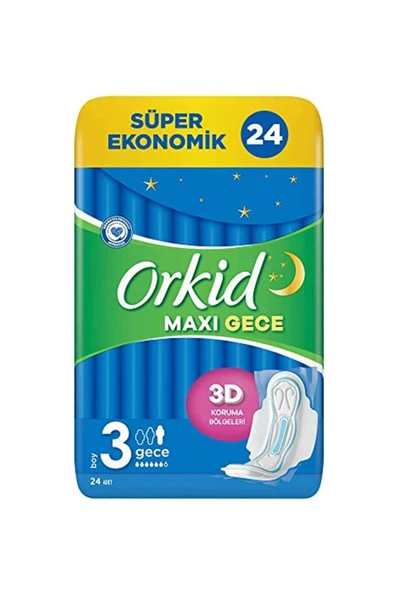 Orkid  Maxi Hijyenik Ped Gece Süper Ekonomik Paket 24 Ped