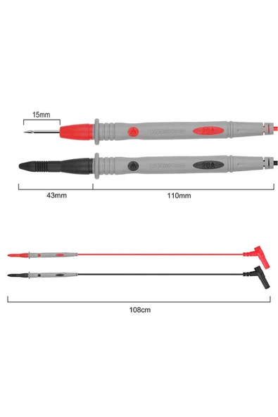 ROBİZ 1 Çift Multimetre Probu 1000v 20a Tüm Multimetreler Ile Uyumlu Test Ölçüm Kalosu 1 Metre Voltmetre - 7