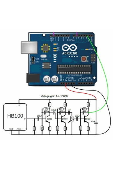 ROBİZ Hb100 Mikrodalga Doppler Radar Uyumlu Haraket Sensörü Kablosuz Dedektör Işık Kontrol Otomatik Kapı - Resim 16