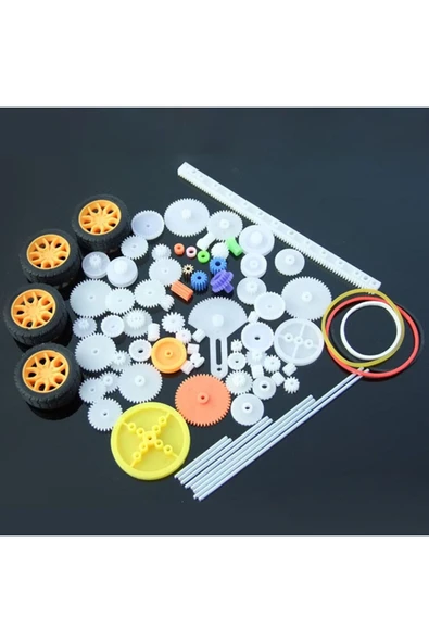 ROBİZ 78 Parça Plastik Dişli Seti Tekerlek Çark Mil Lastik Kremayer Rc Oyuncak Robot Araba Motor Aksesuar - Resim 3