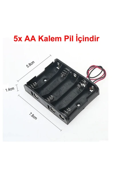 ROBİZ 5'li Aa Kalem Pil Kutusu Yuvası 7.5v Kablolu Kalem Pil Tutucu ürün görseli