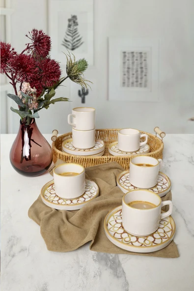 Keramika Worn Gold Stackable Çay Takımı 12 Parça 6 Kişilik 22968-23057