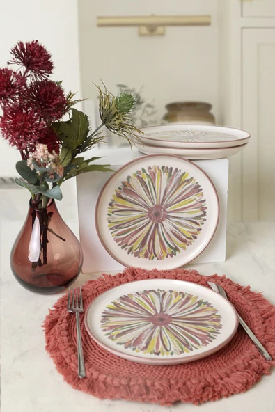 Keramika Serene Flower Nordıc Pasta Tabağı 22 Cm 4 Adet 22983 - 3
