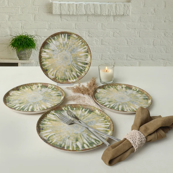 Keramika Green Ripple Nordıc Pasta Tabağı 22 Cm 4 Adet / 22896 - 4