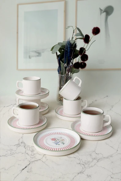 Keramika Rose Line Stackable Çay Takımı 12 Parça 6 Kişilik 22910-12