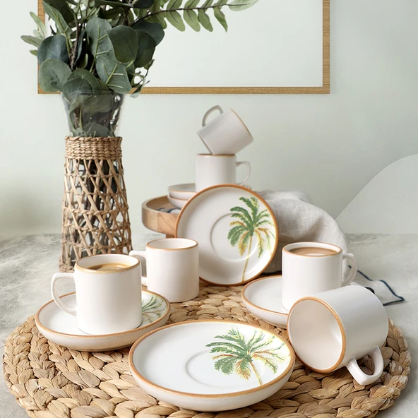 Keramika Bronze Palmiye Nordic Kahve Takımı 12 Parça 6 Kişilik 22902-03