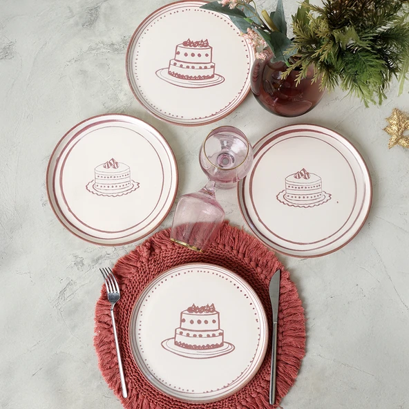 Keramika Pink Cake Nordic Pasta Tabağı 22 Cm 4 Adet 22965-66