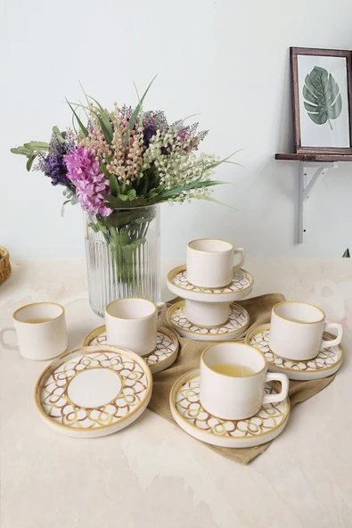 Keramika Worn Gold Stackable Çay Takımı 12 Parça 6 Kişilik 22968-23057 - 4