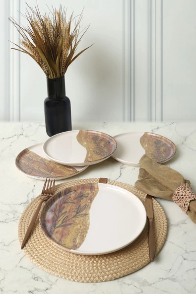 Keramika Terra Leaf Nordıc Pasta Tabağı 22 Cm 4 Adet / 22969-70 - Resim 4