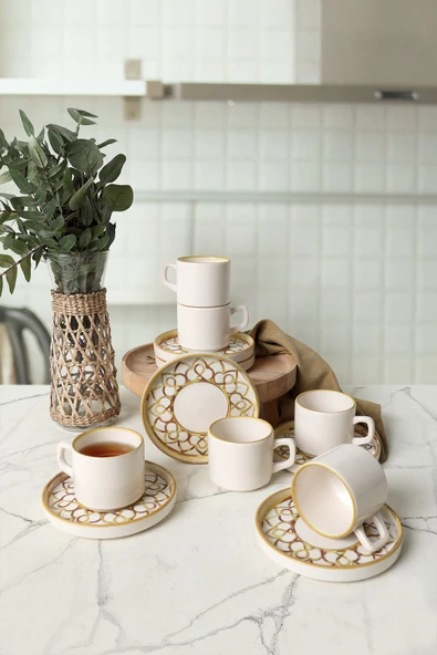 Keramika Worn Gold Stackable Çay Takımı 12 Parça 6 Kişilik 22968-23057 - 2