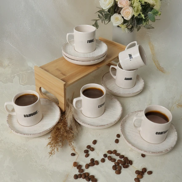 Keramika Deep Collection Mottolu Nordic Kahve Takımı 12 Parça 6 Kişilik 22650-55