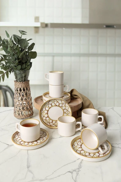 Keramika Worn Gold Stackable Çay Takımı 12 Parça 6 Kişilik 22968-23057 - 3