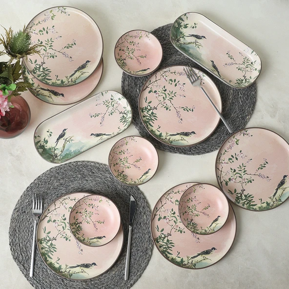 Keramika Pink Woods Kahvaltı Takımı 12 Parça 6 Kişilik 22639-41