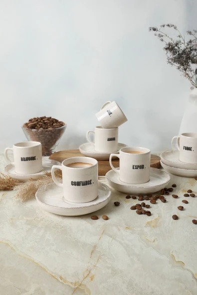 Keramika Deep Collection Mottolu Nordic Kahve Takımı 12 Parça 6 Kişilik 22650-55