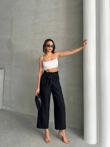 Kadın Kuşak Detaylı Siyah Pantolon - 2