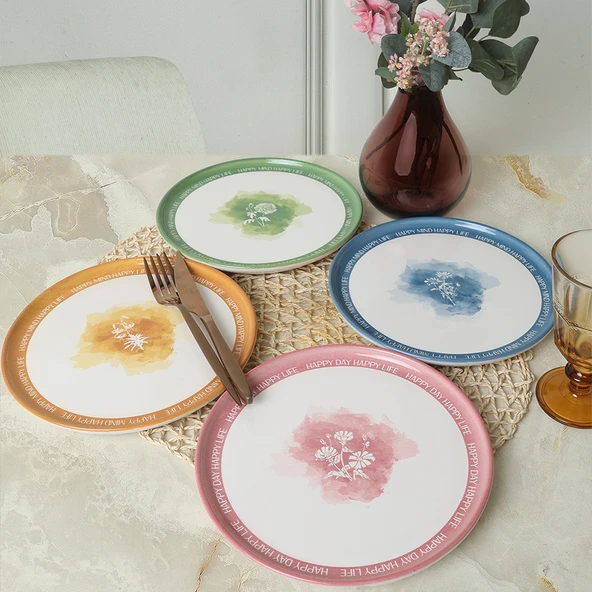 Keramika Flowers Mottolu Nordic Pasta Tabağı 22 Cm 4 Adet 22804-05