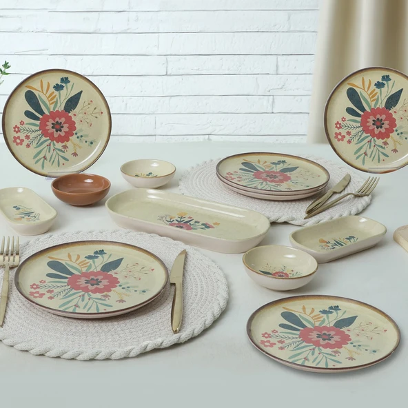 Keramika Çiçek Kahvaltı Takımı 13 Parça 6 Kişilik 22556 - 2