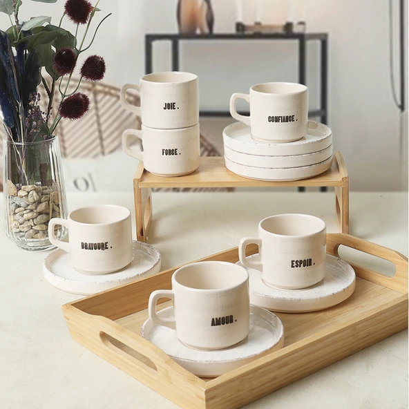 Keramika Deep Collection Mottolu Stackable Çay Takımı 12 Parça 6 Kişilik 22650-55