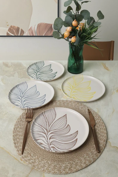 Keramika Leaf Harmony Nordıc Pasta Tabağı 22 Cm 4 Adet / 22974-77