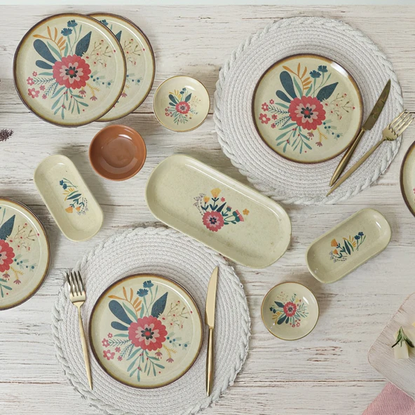Keramika Çiçek Kahvaltı Takımı 13 Parça 6 Kişilik 22556 - 3