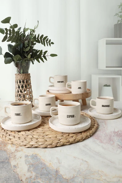 Keramika Deep Collection Mottolu Stackable Çay Takımı 12 Parça 6 Kişilik 22650-55 - 2