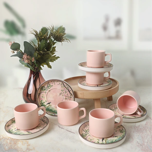 Keramika Pink Woods Stackable Çay Takımı 12 Parça 6 Kişilik 22641
