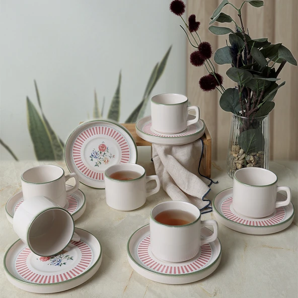 Keramika Rose Line Stackable Çay Takımı 12 Parça 6 Kişilik 22910-12 - 4