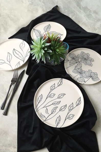Keramika Leaf Traces Nordıc Pasta Tabağı 22 Cm 4 Adet  / 22881-82-83-85 - Resim 3